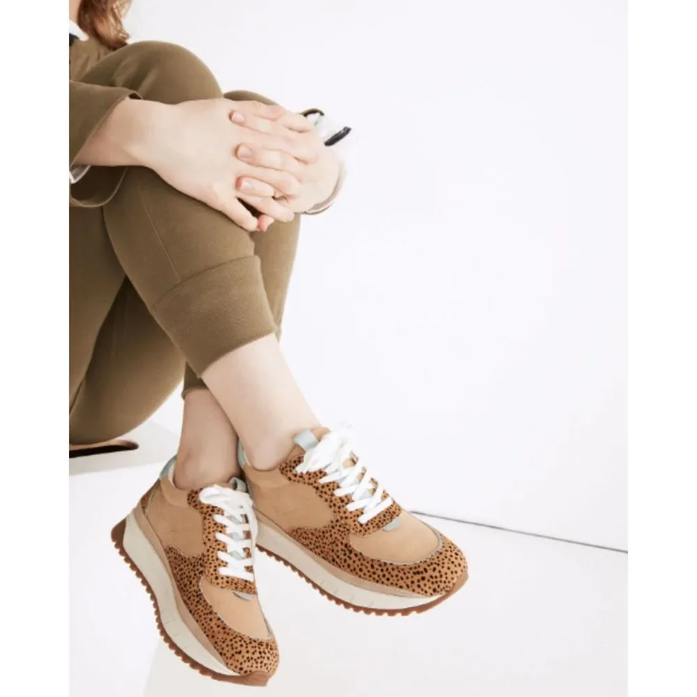 Madewell‎ Kickoff Trainer Sneakers Leopard Calf Hair Nubuck Faraway Sky Size 8.5